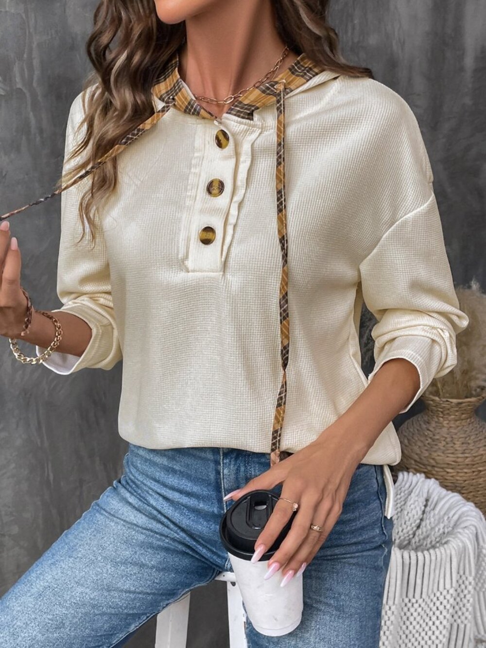Drawstring Long Sleeve Hooded T-Shirt NWT Size M